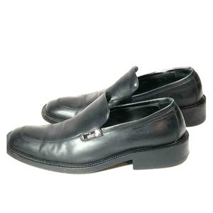 GUCCI Mens Black Leather Apron Toe Loafers